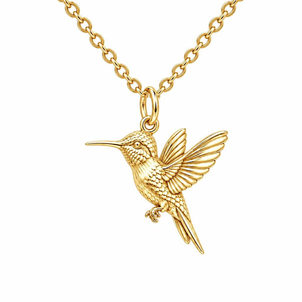 Flight of Grace Hummingbird Charm Necklace Set – 18K gold, front view