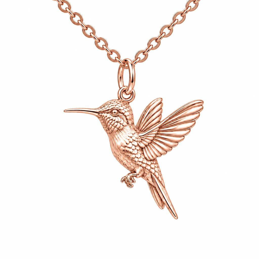 Flight of Grace Hummingbird Charm Necklace Set – rose gold, front view
