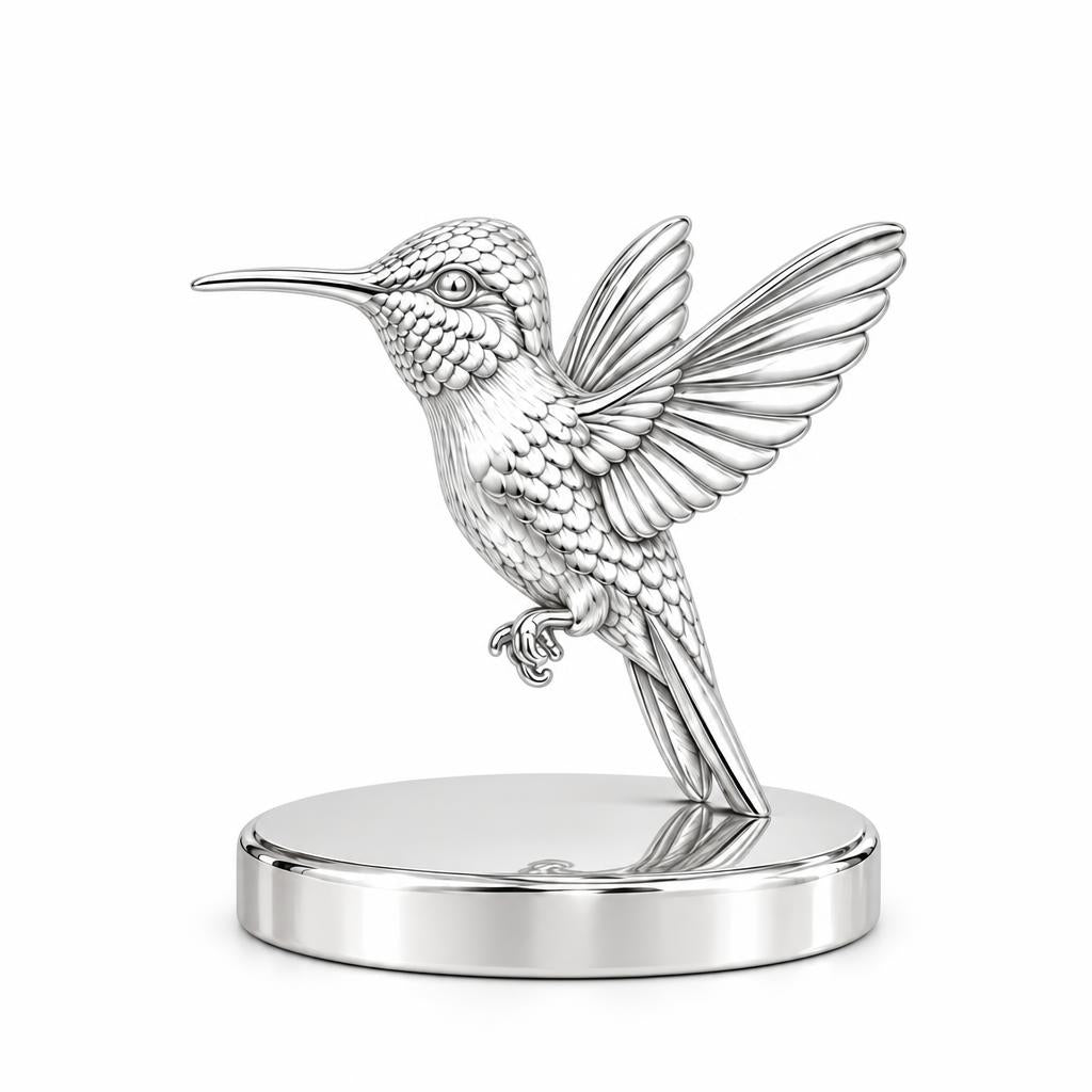 Flight of Grace Hummingbird Keepsake Plaque – silver, front view
