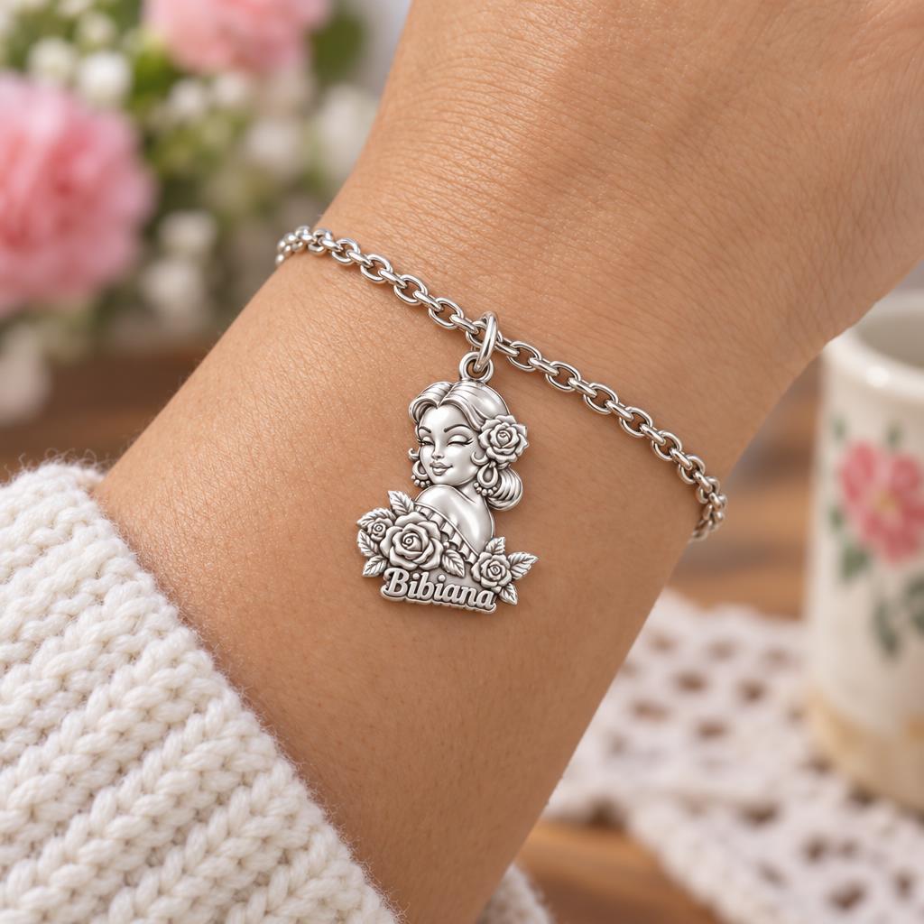 Floral Abuela Portrait Charm Bracelet Set – worn / in use