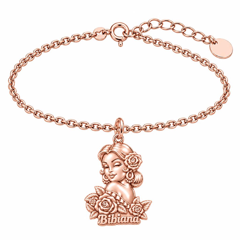 Floral Abuela Portrait Charm Bracelet Set – rose gold, front view
