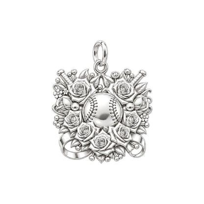 Floral Baseball Victory Charm Bracelet – Personalized Mom Gift – silver charm, front view