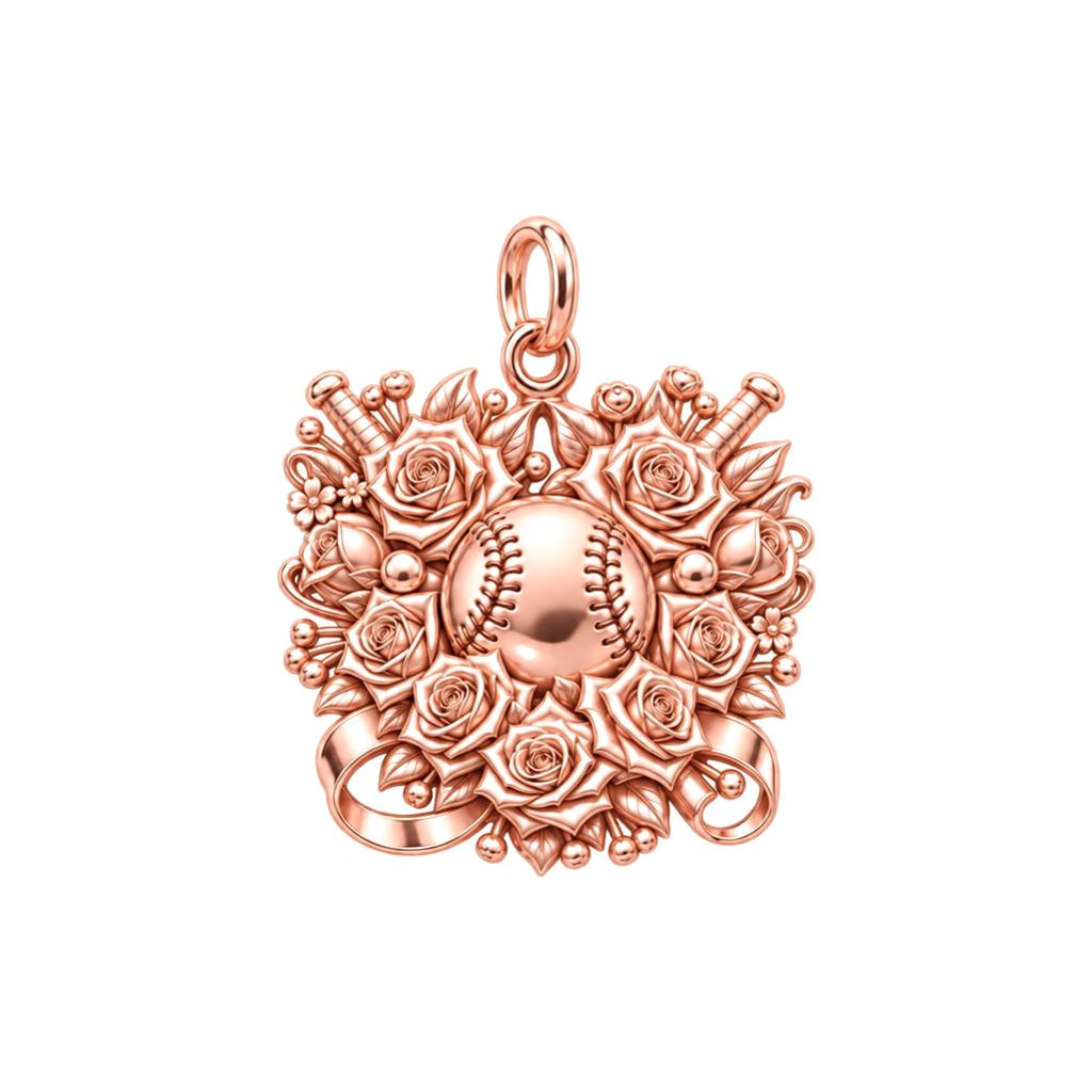 Floral Baseball Victory Charm Bracelet – Personalized Mom Gift – rose gold charm, front view