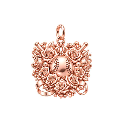 Floral Baseball Victory Charm Bracelet – Personalized Mom Gift – rose gold charm, front view