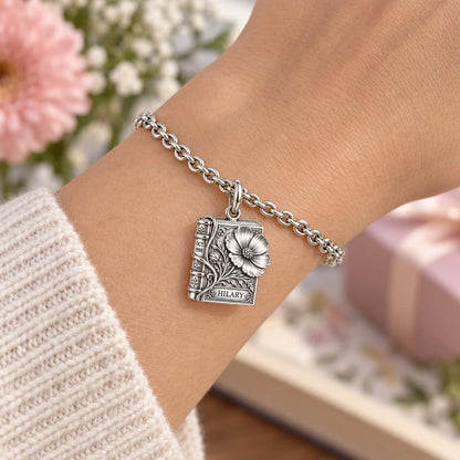 Floral Book Birthday 10 Charm Bracelet Set – worn / in use