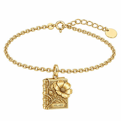 Floral Book Birthday 10 Charm Bracelet Set – 18K gold, front view
