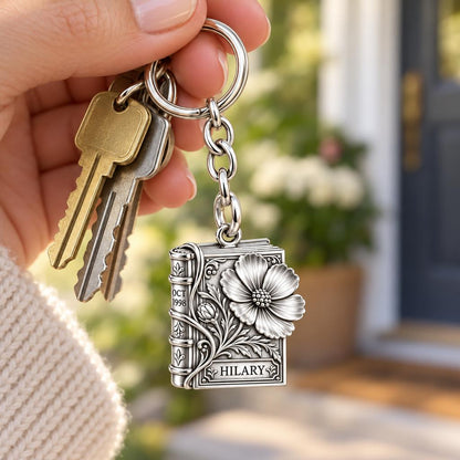 Floral Book Birthday 10 Charm Keychain – worn / in use