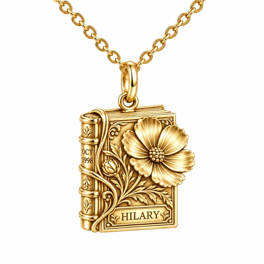 Floral Book Birthday 10 Charm Necklace Set – 18K gold, front view