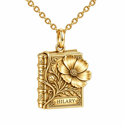Floral Book Birthday 10 Charm Necklace Set – 18K gold, front view