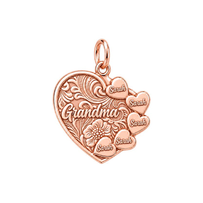 Floral Heart Garden Charm Bracelet – Personalized Grandma Gift – rose gold 2 cm charm, front view