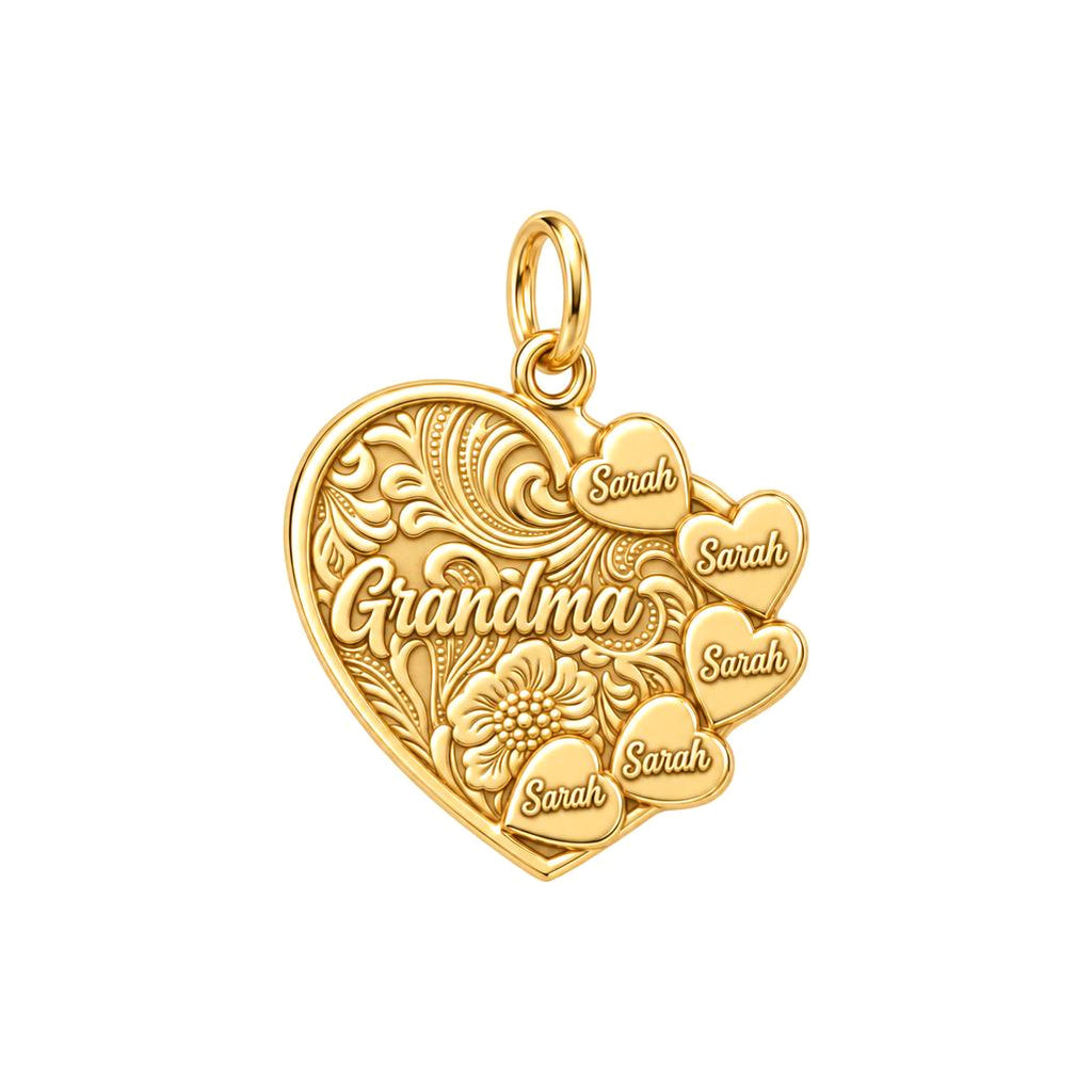 Floral Heart Garden Charm Bracelet – Personalized Grandma Gift – 18K gold plated 2 cm charm, front view