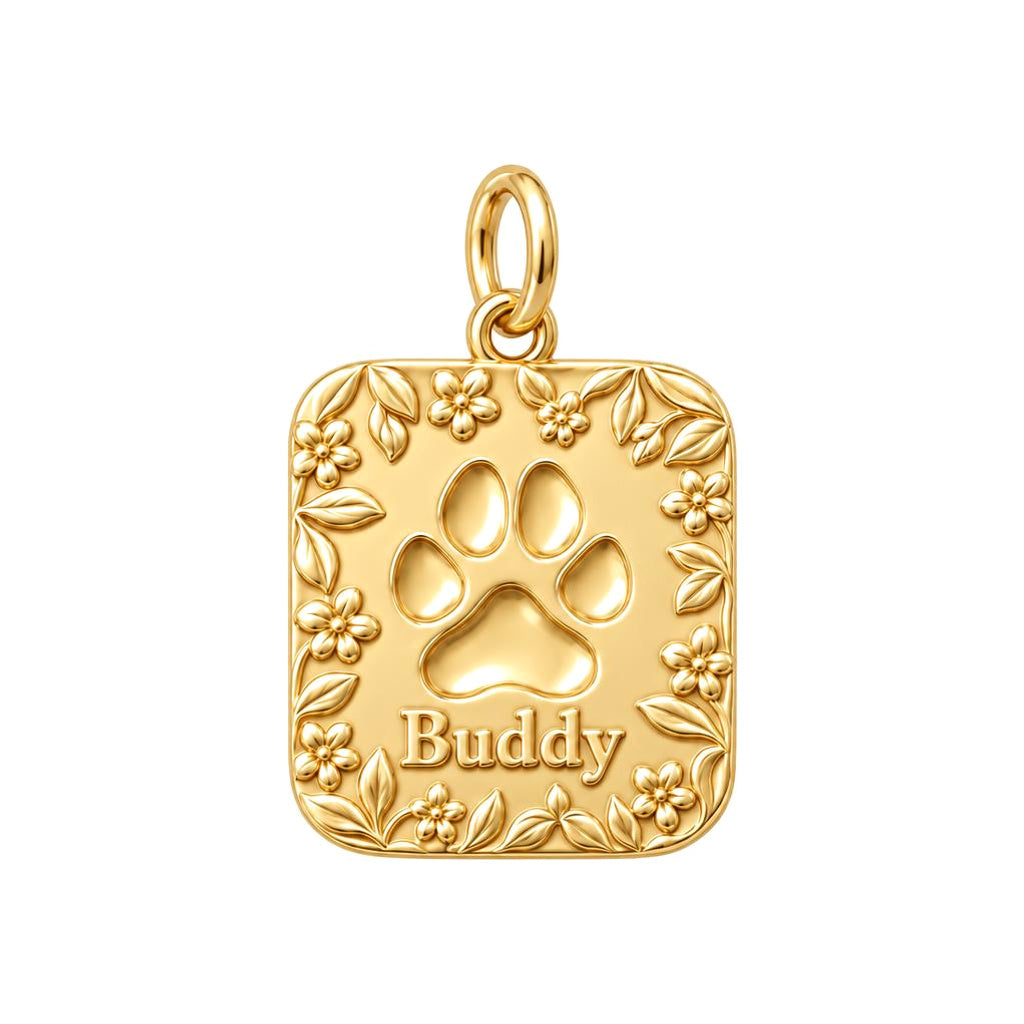 Floral Paw Print Charm Bracelet – Personalized Dog Mom Gift – 18K gold charm, front view
