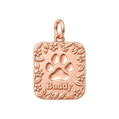Floral Paw Print Charm Bracelet – Personalized Dog Mom Gift – rose gold charm, front view