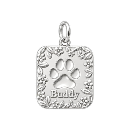 Floral Paw Print Charm Bracelet – Personalized Dog Mom Gift – silver charm, front view