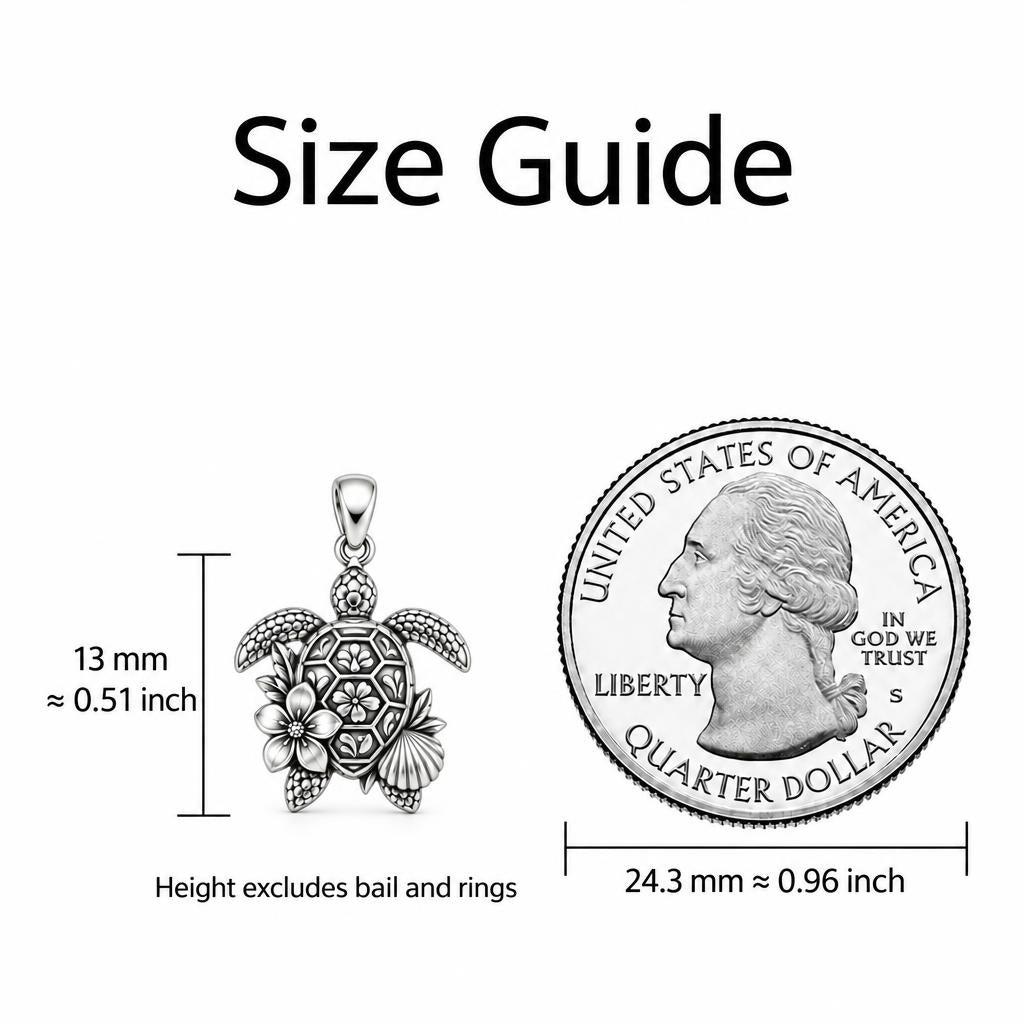 Floral Sea Turtle Charm Bracelet – Personalized Mom Gift – size guide, 13 mm charm next to a quarter