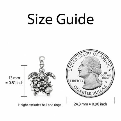 Floral Sea Turtle Charm Bracelet – Personalized Mom Gift – size guide, 13 mm charm next to a quarter