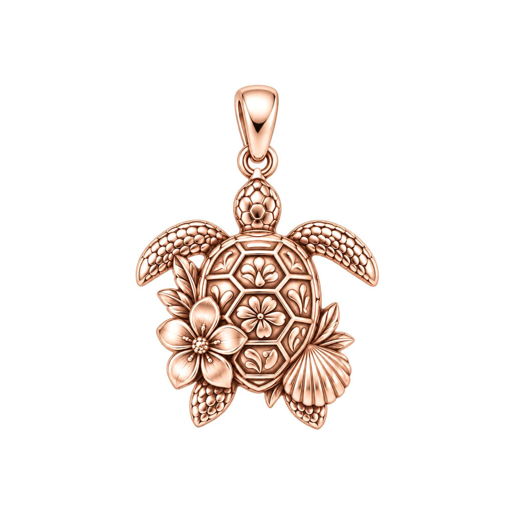 Floral Sea Turtle Charm Bracelet – Personalized Mom Gift – rose gold charm, front view
