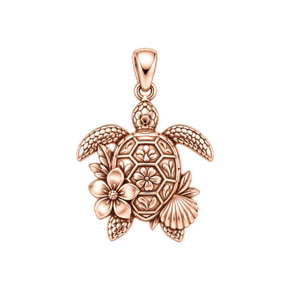 Floral Sea Turtle Charm Bracelet – Personalized Mom Gift – rose gold charm, front view