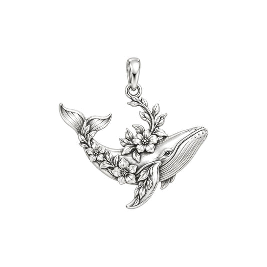 Floral Song Humpback Whale Charm Bracelet – Personalized Mom Gift – silver charm, front view
