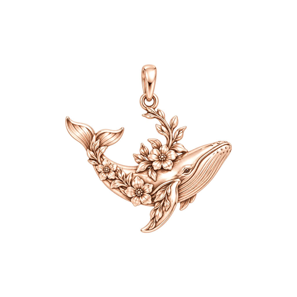 Floral Song Humpback Whale Charm Bracelet – Personalized Mom Gift – rose gold charm, front view