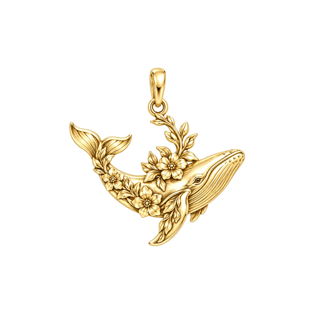 Floral Song Humpback Whale Charm Bracelet – Personalized Mom Gift – 18K gold charm, front view