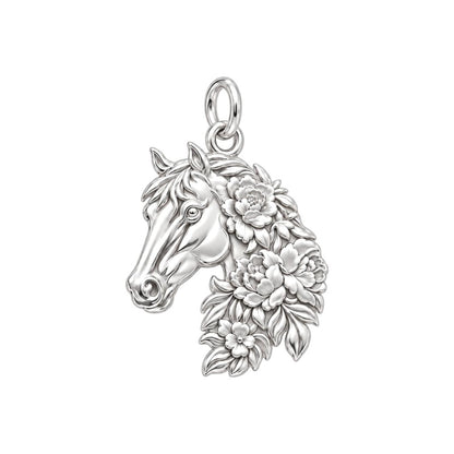 Floral Spirit Horse Charm Bracelet – Personalized Horse Lover Gift – silver charm, front view