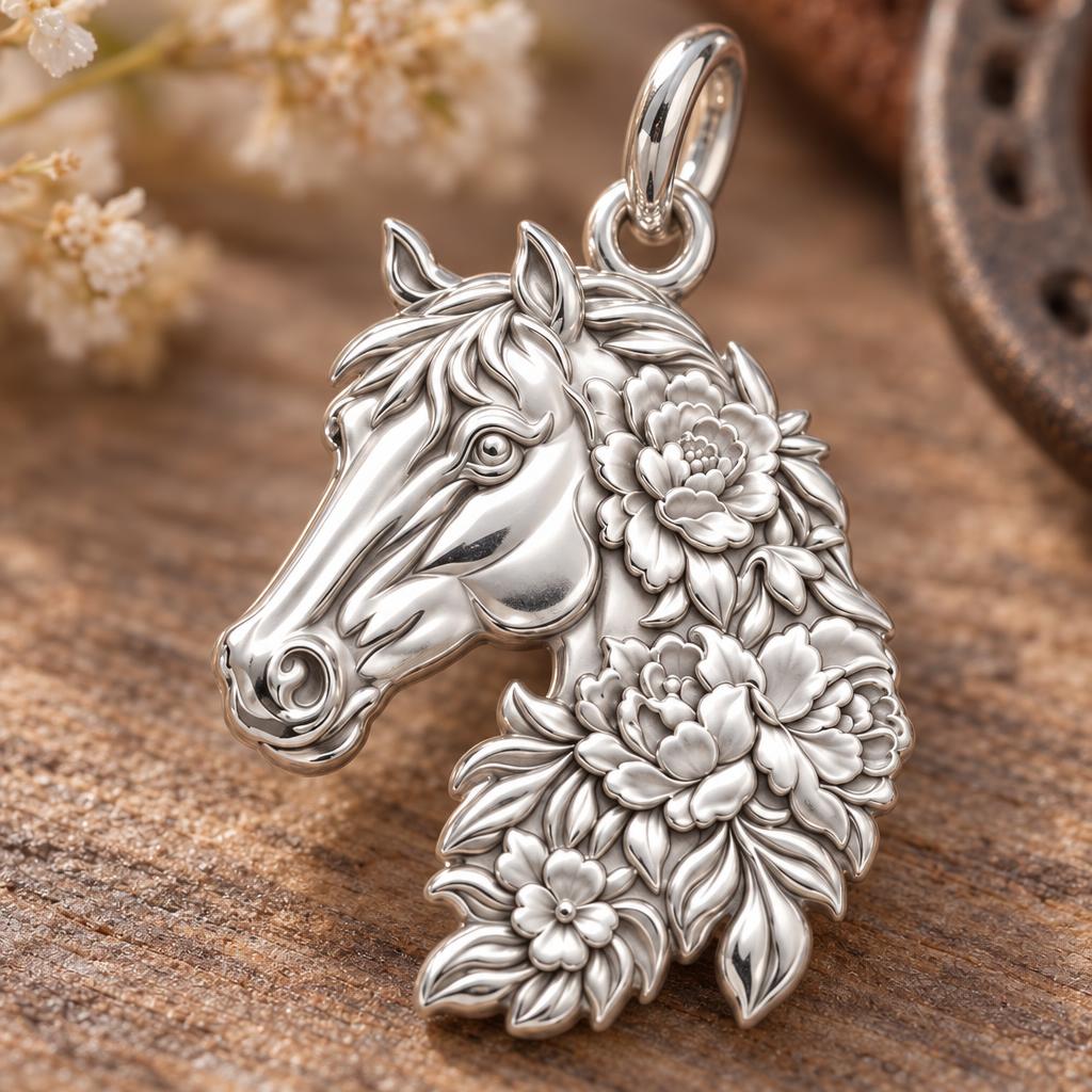 Floral Spirit Horse Charm Bracelet – Personalized Horse Lover Gift – macro detail of the charm