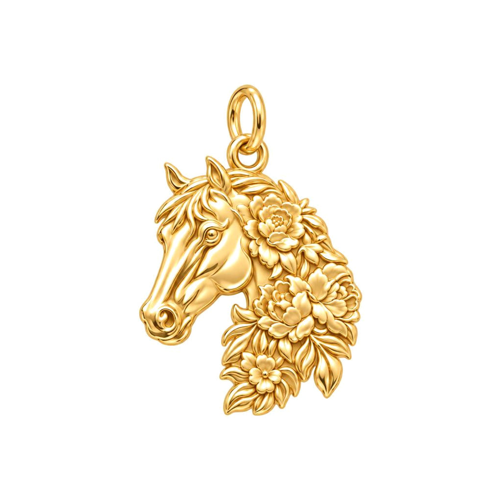 Floral Spirit Horse Charm Bracelet – Personalized Horse Lover Gift – 18K gold charm, front view