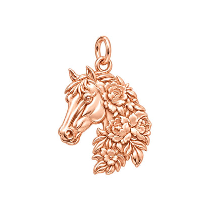 Floral Spirit Horse Charm Bracelet – Personalized Horse Lover Gift – rose gold charm, front view