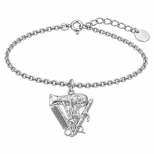 Floral Stylist Tools Charm Bracelet Set – silver, front view