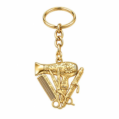 Floral Stylist Tools Charm Keychain – 18K gold, front view