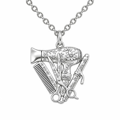 Floral Stylist Tools Charm Necklace Set – silver, front view