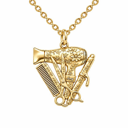 Floral Stylist Tools Charm Necklace Set – 18K gold, front view