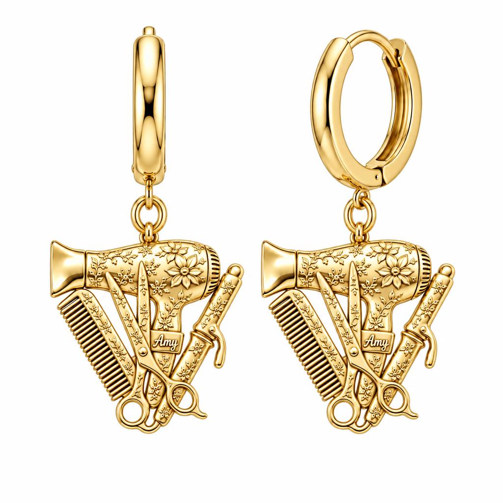 Floral Stylist Tools Huggie Charm Earrings – 18K gold, front view