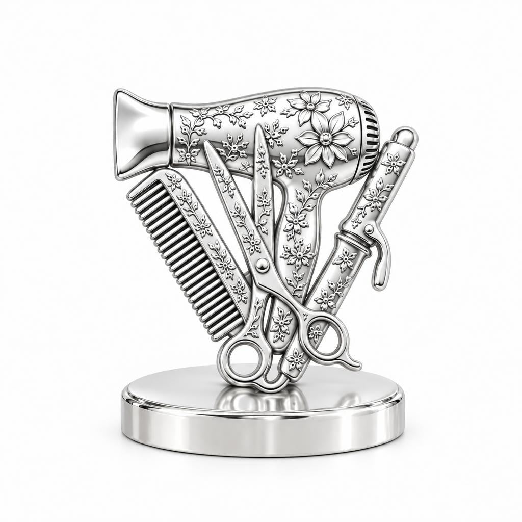 Floral Stylist Tools Keepsake Plaque – silver, front view