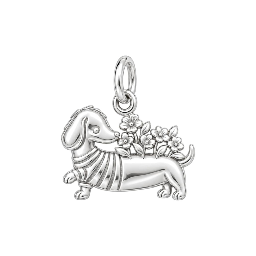 Floral Sweater Dachshund Charm and Polyester Cord Bracelet Set