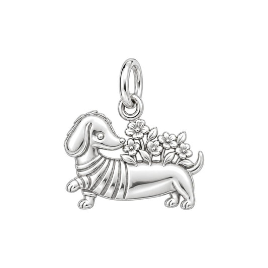 Floral Sweater Dachshund Charm and Polyester Cord Bracelet Set