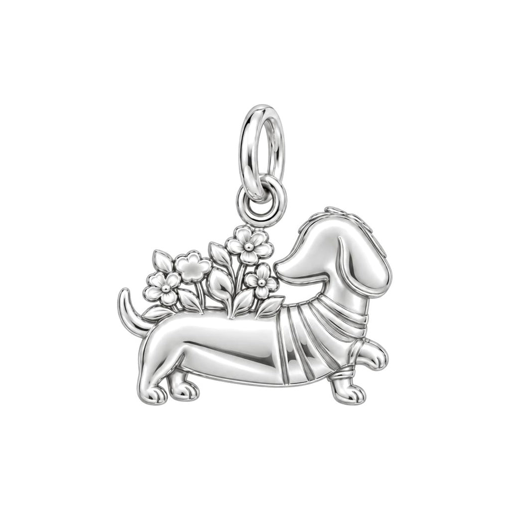 Floral Sweater Dachshund Charm and Polyester Cord Bracelet Set