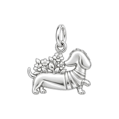 Floral Sweater Dachshund Charm and Polyester Cord Bracelet Set
