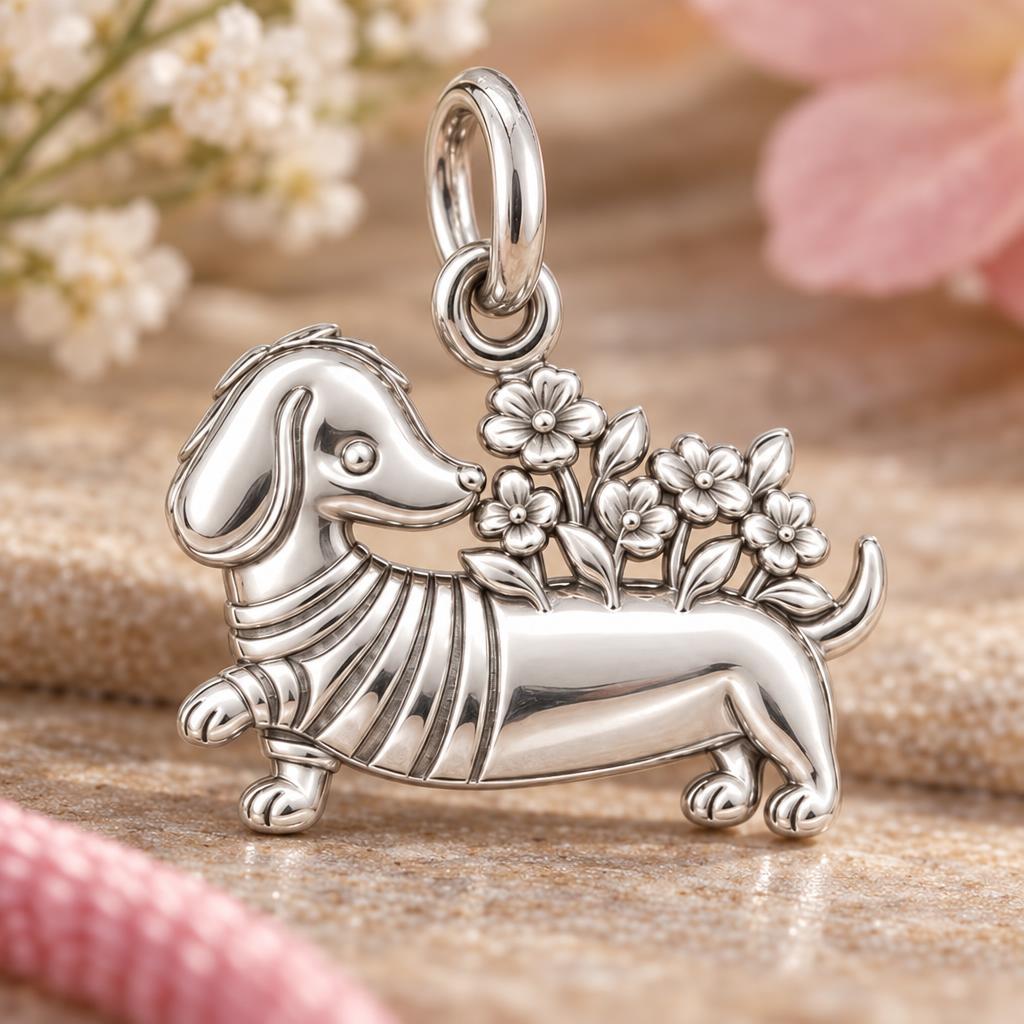 Floral Sweater Dachshund Charm and Polyester Cord Bracelet Set
