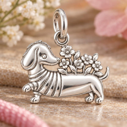 Floral Sweater Dachshund Charm and Polyester Cord Bracelet Set