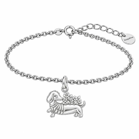 Floral Sweater Dachshund Charm Bracelet Set – silver, front view