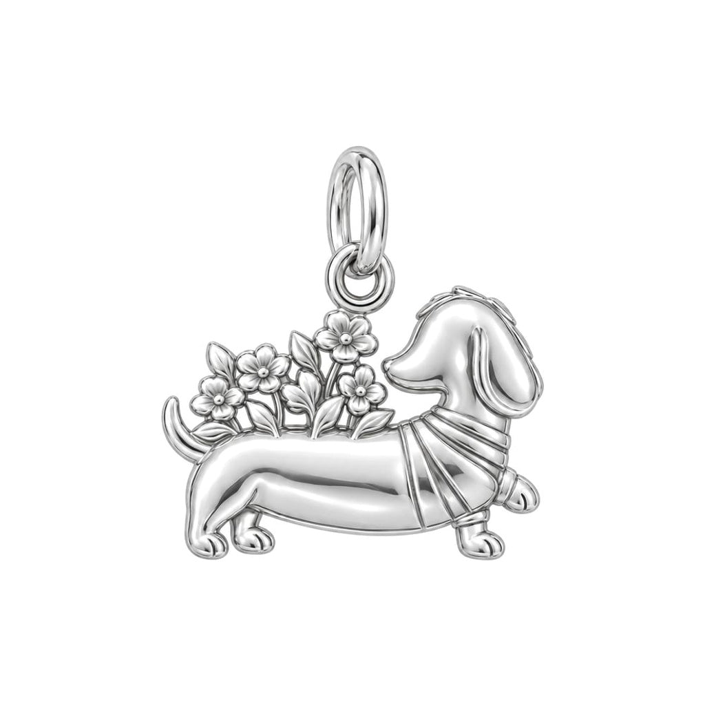 Floral Sweater Dachshund Charm Necklace Set – back of the charm, engraving area