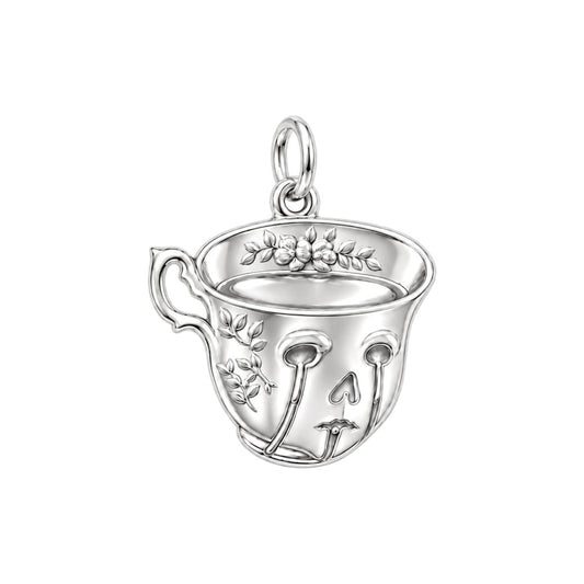 Floral Tea Cup Charm Bracelet – Personalized Mom Gift – silver charm, front view