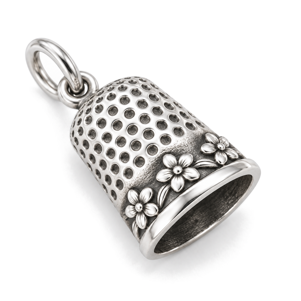 Floral Thimble Charm — Silver Super Macro | charm-topics-remaining-444-2026-09-14 | topic-226