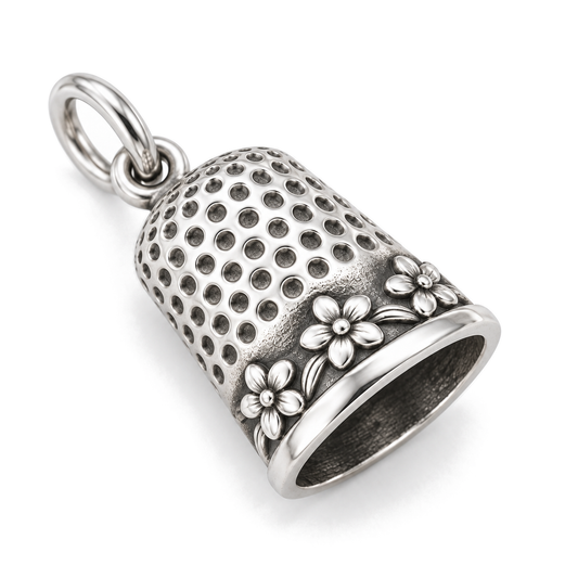 Floral Thimble Charm — Silver Super Macro | charm-topics-remaining-444-2026-09-14 | topic-226