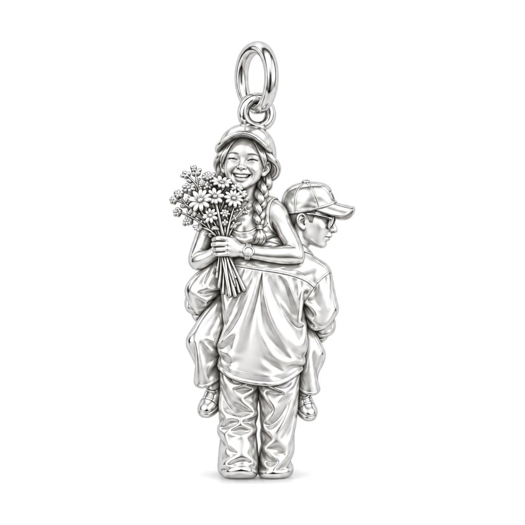 Flower Piggyback Ride Charm Bracelet – Personalized Couple Gift – worn on the wrist on a black cord bracelet