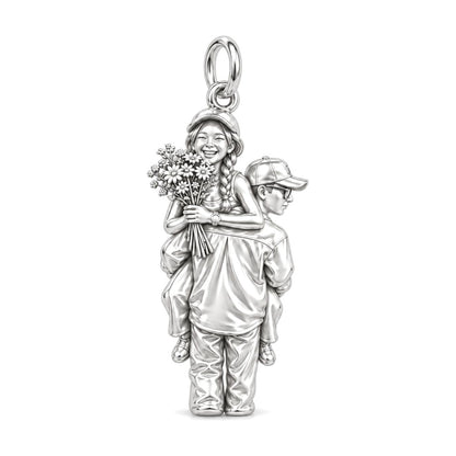 Flower Piggyback Ride Charm Bracelet – Personalized Couple Gift – worn on the wrist on a black cord bracelet