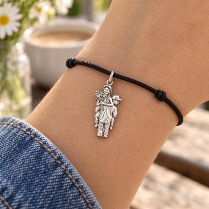 Flower Piggyback Ride Charm Bracelet – Personalized Couple Gift – silver charm, front view