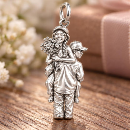Flower Piggyback Ride Charm Bracelet – Personalized Couple Gift – macro detail of the charm